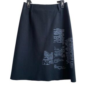 Nathalie Chaize Pencil Black Wool A-Line Skirt Backside Slit Lined SZ 10 EU38